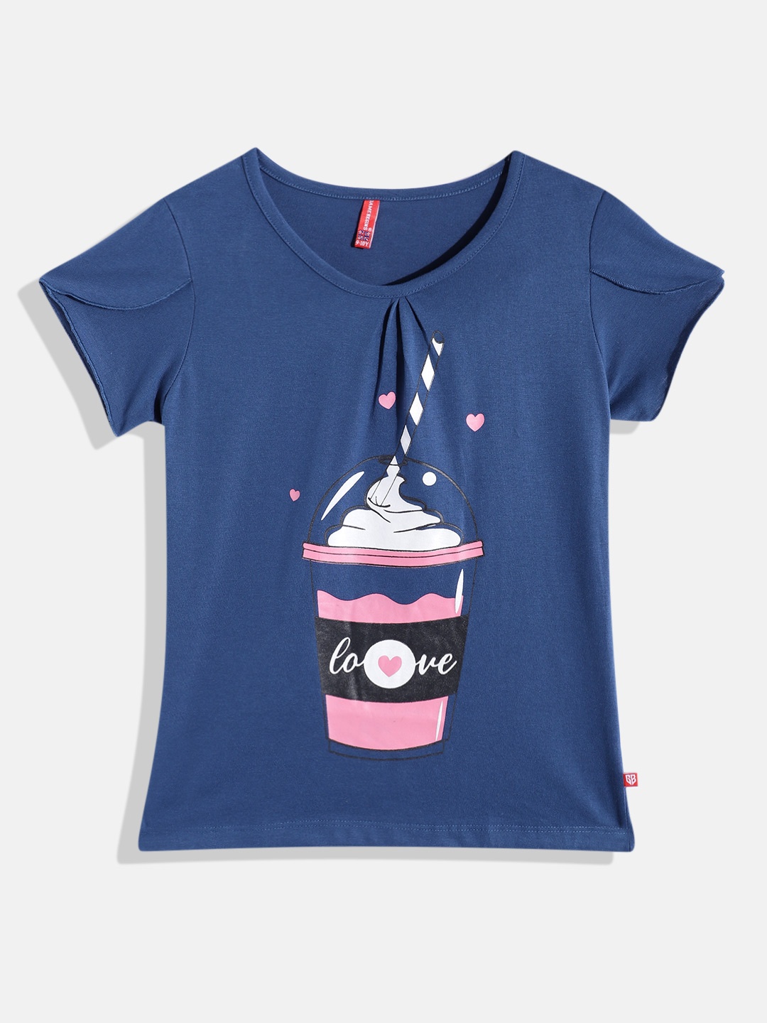 

GAME BEGINS By Eteenz Girls Graphic Printed Premium Cotton Tulip Sleeves T-Shirt, Navy blue