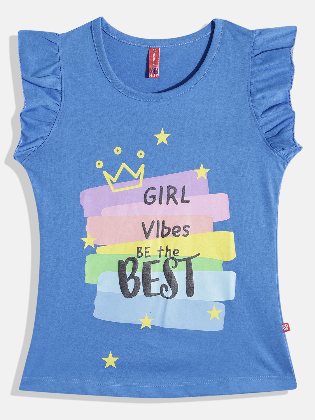 

GAME BEGINS by Eteenz Girls Printed Premium Cotton T-shirt, Blue