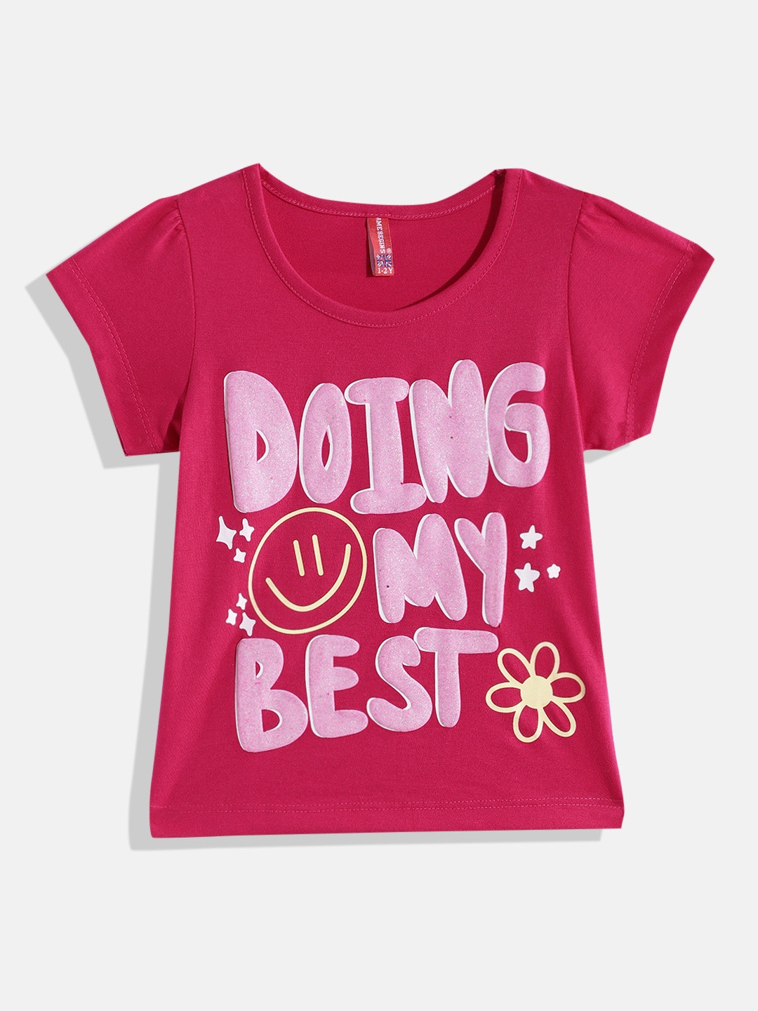 

GAME BEGINS by Eteenz Girls Typography Printed Premium Cotton T-shirt, Fuchsia