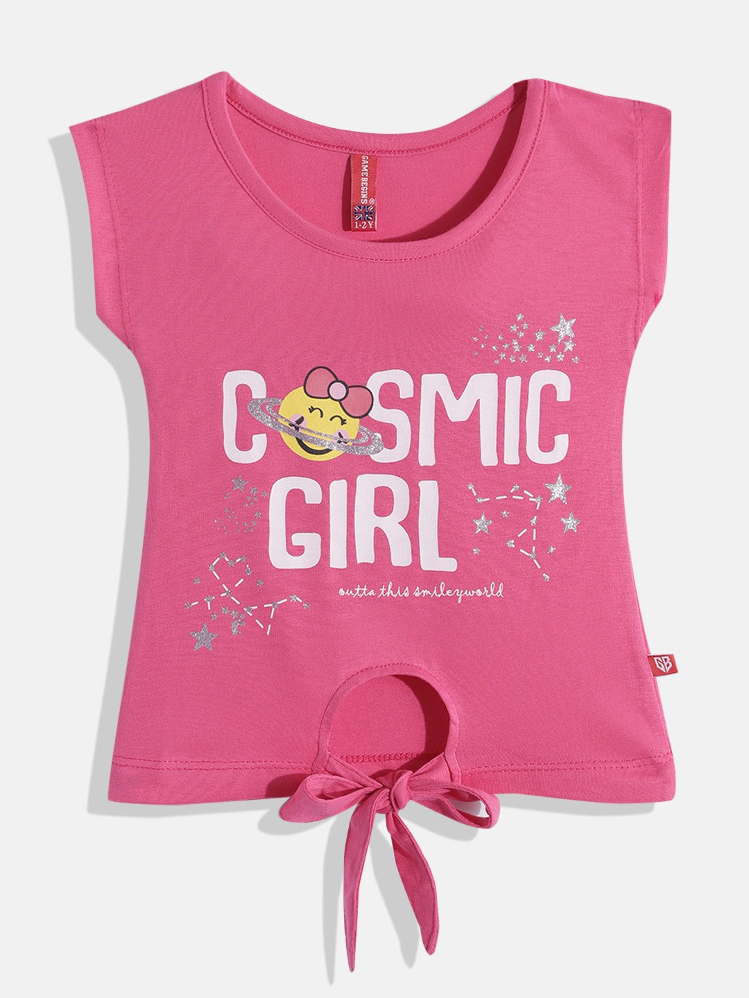 

GAME BEGINS by Eteenz Girls Premium Cotton Typography Print Waist Tie-ups Top, Pink