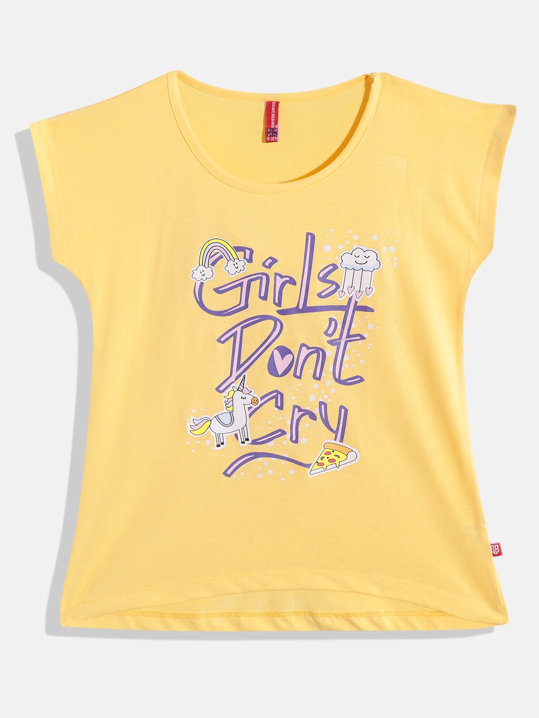 

GAME BEGINS By Eteenz Girls Typography Printed Extended Sleeves Premium Cotton T-shirt, Yellow