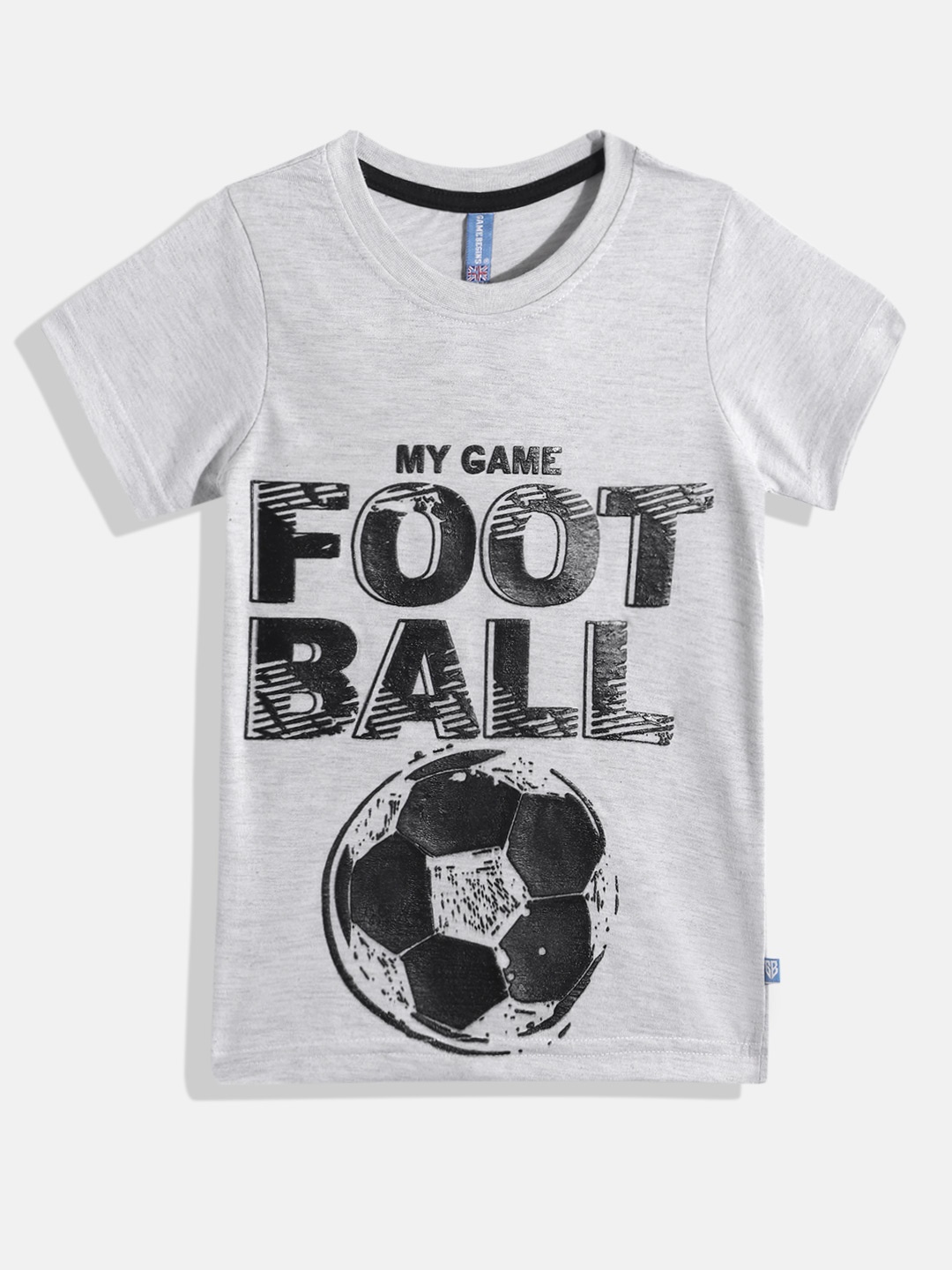 

GAME BEGINS By Eteenz Boys Premium Cotton Graphic & Typography Printed T-shirt, Grey