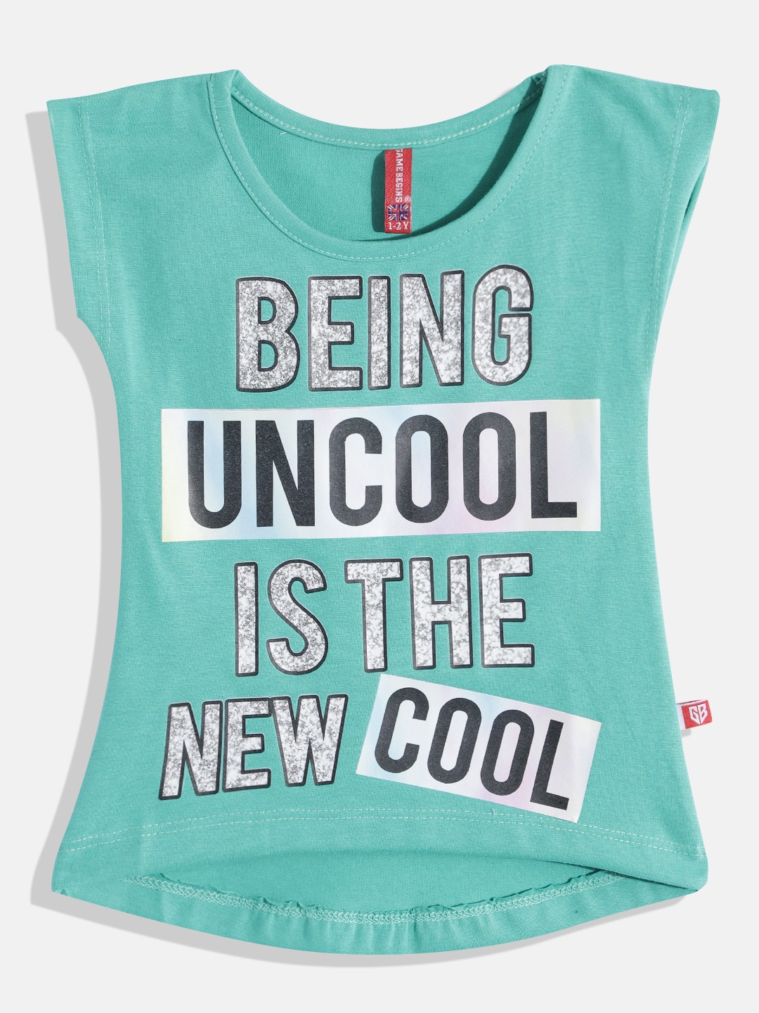 

GAME BEGINS by Eteenz Girls Premium Cotton Typography Printed Extended Sleeves T-shirt, Sea green