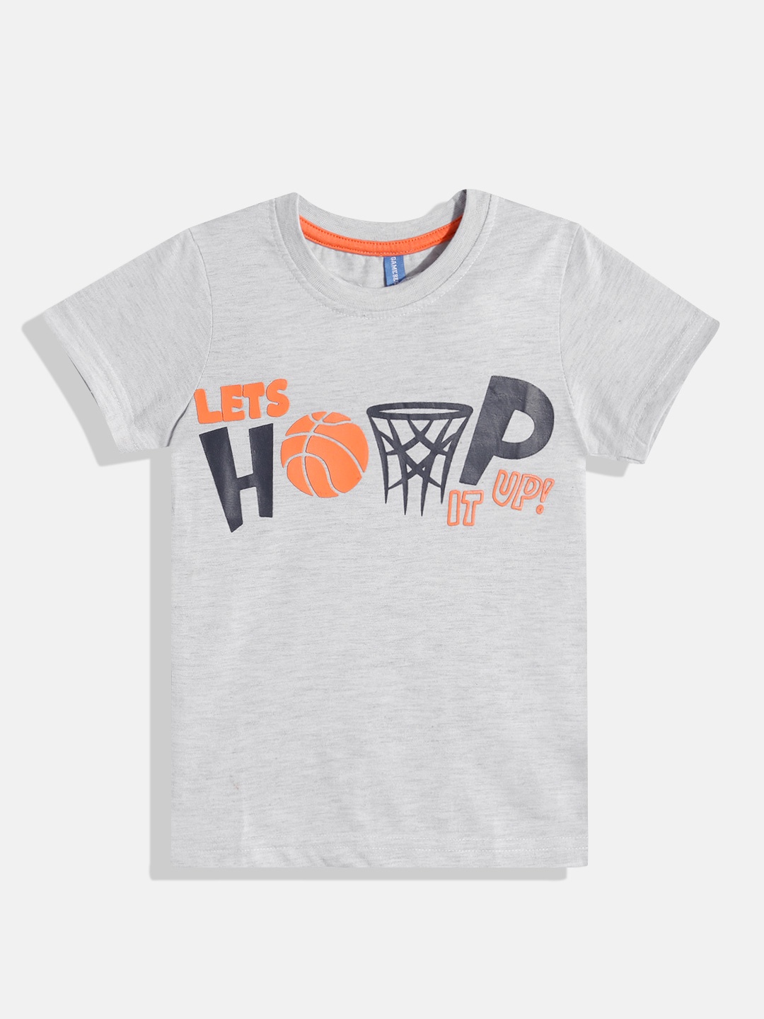 

GAME BEGINS By Eteenz Boys Typography & Conversational Printed Premium Cotton T-shirt, Grey melange