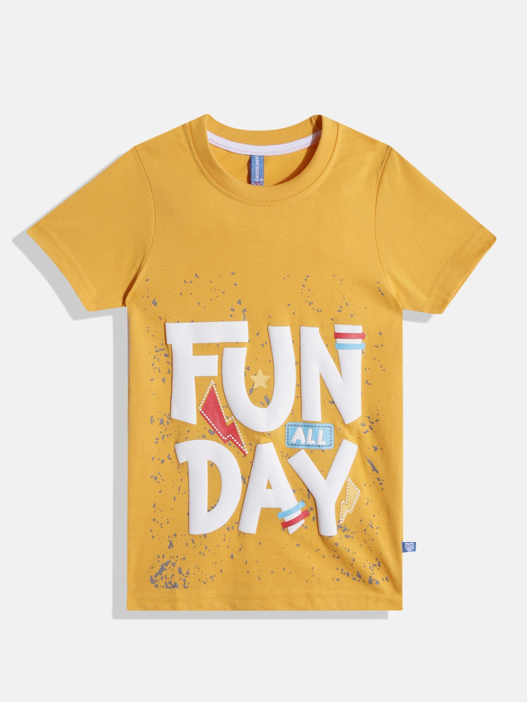 

GAME BEGINS By Eteenz Boys Typography Printed Premium Cotton T-shirt, Yellow