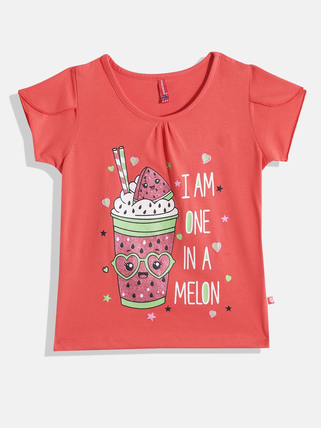 

GAME BEGINS by Eteenz Girls Premium Cotton Graphic Printed T-shirt, Coral