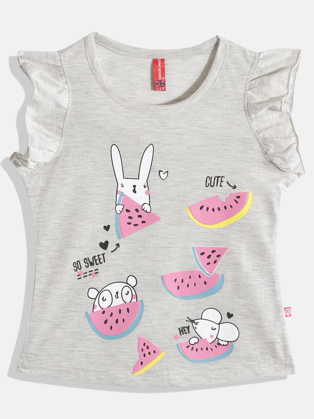 

GAME BEGINS by Eteenz Girls Premium Cotton Graphic Printed T-shirt, Grey