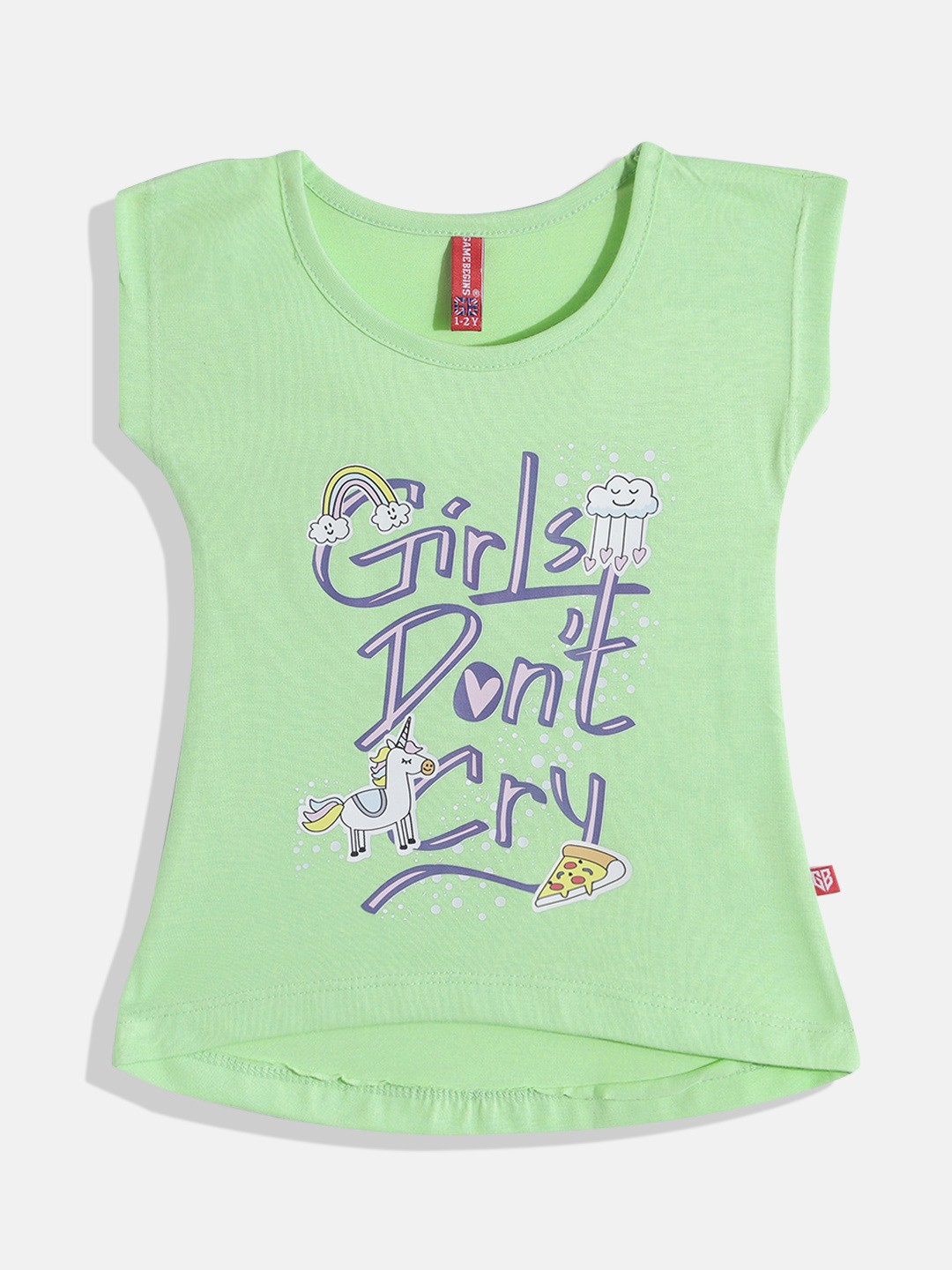 

GAME BEGINS By Eteenz Girls Typography Printed Extended Sleeves Premium Cotton T-shirt, Green