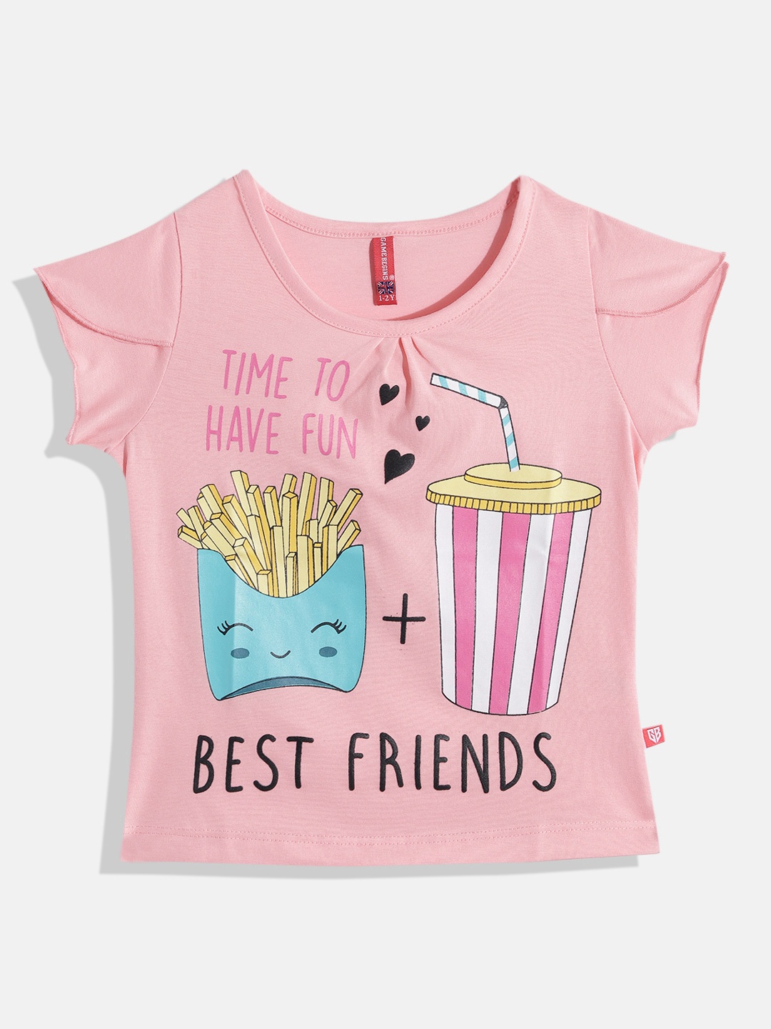 

GAME BEGINS By Eteenz Girls Graphic & Typography Printed Cotton Tulip Sleeves T-Shirt, Pink
