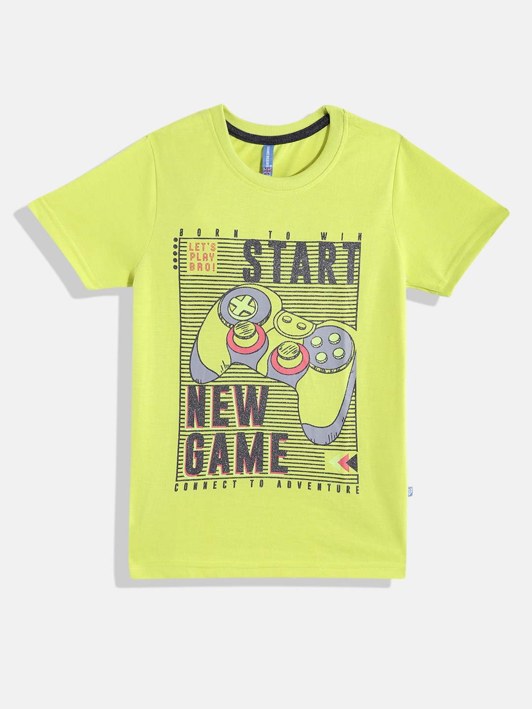 

GAME BEGINS By Eteenz Boys Typography & Graphic Printed Premium Cotton T-shirt, Fluorescent green