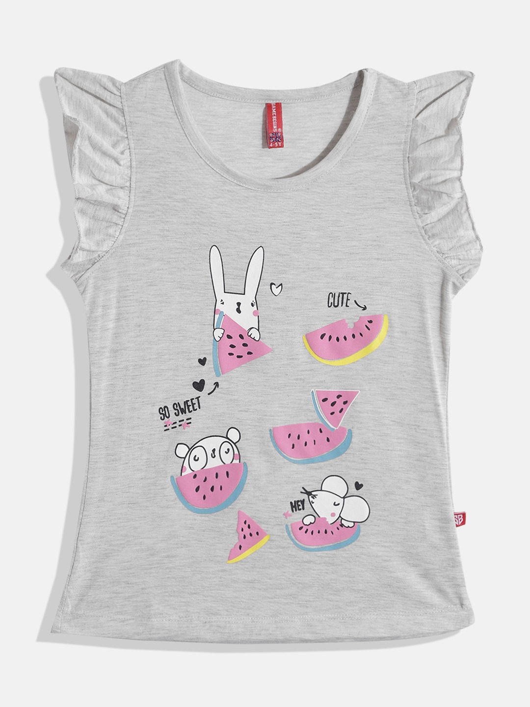 

GAME BEGINS by Eteenz Girls Printed Premium Cotton T-shirt, Grey melange