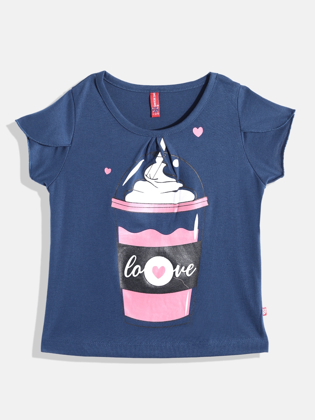 

GAME BEGINS By Eteenz Girls Graphic Printed Premium Cotton Tulip Sleeves T-Shirt, Navy blue