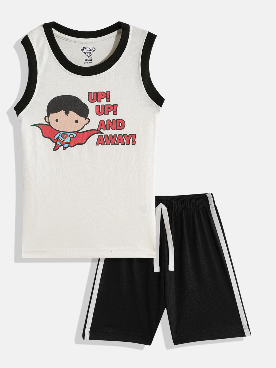 

Eteenz Boys Premium Cotton Superman Printed T-shirt With Shorts, Off white