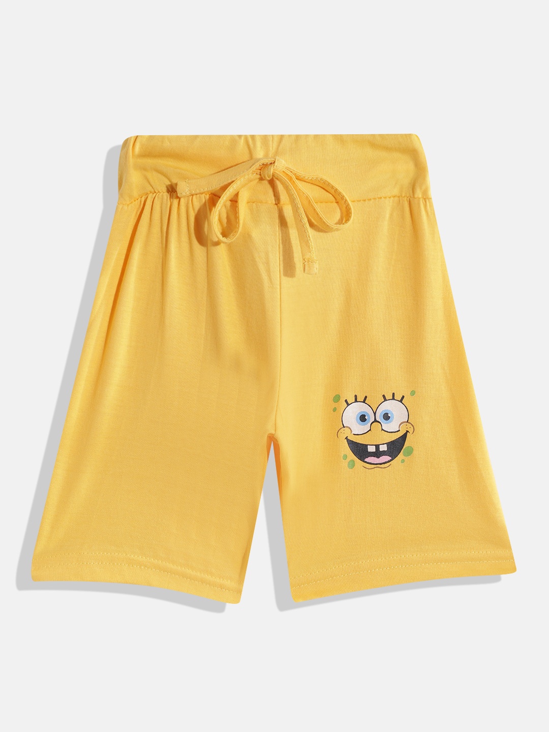 

Eteenz Boys Mid-Rise SpongeBob Printed Premium Cotton Shorts, Yellow