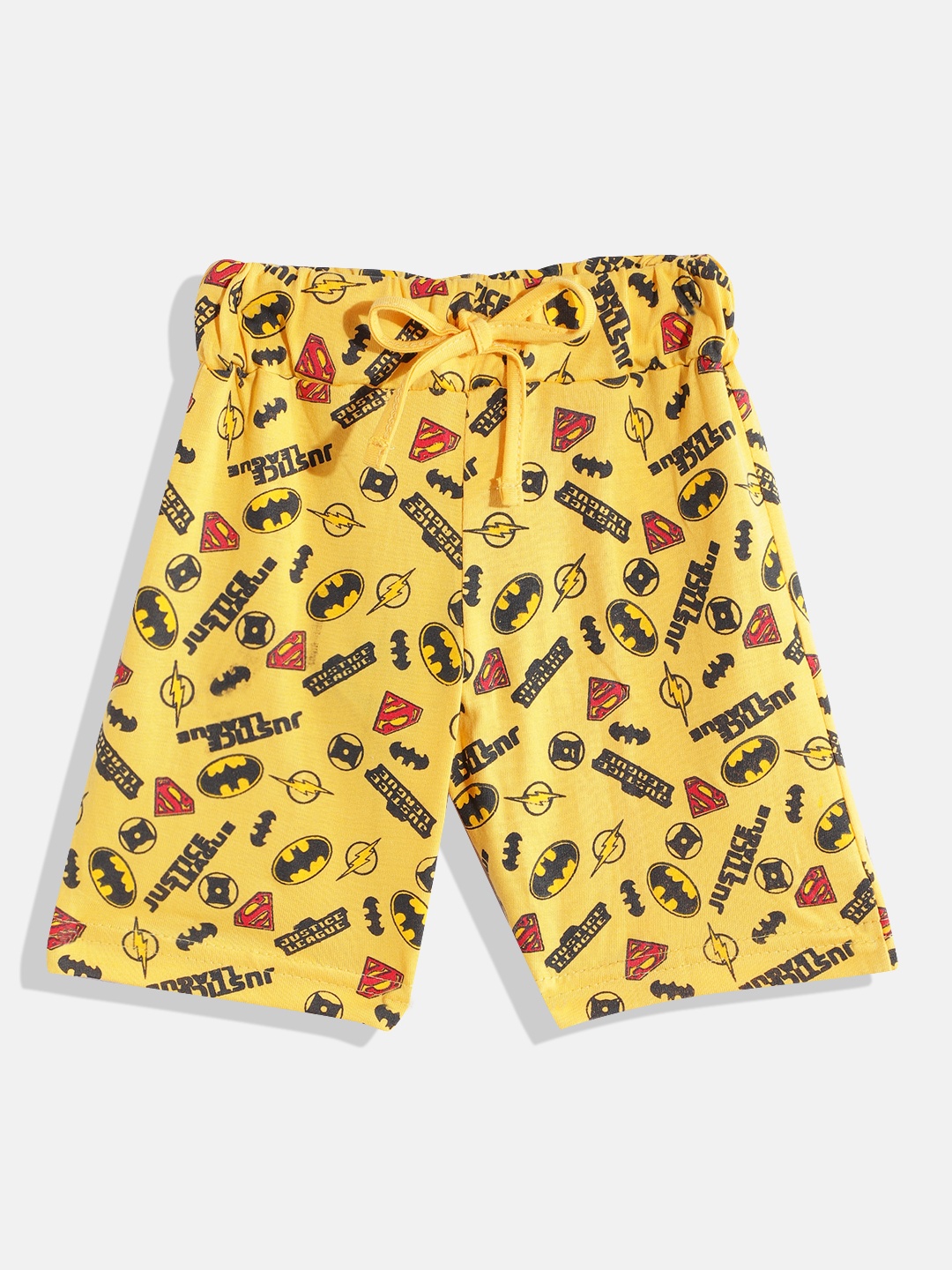 

Eteenz Boys Mid-Rise Justice League Printed Premium Cotton Shorts, Yellow