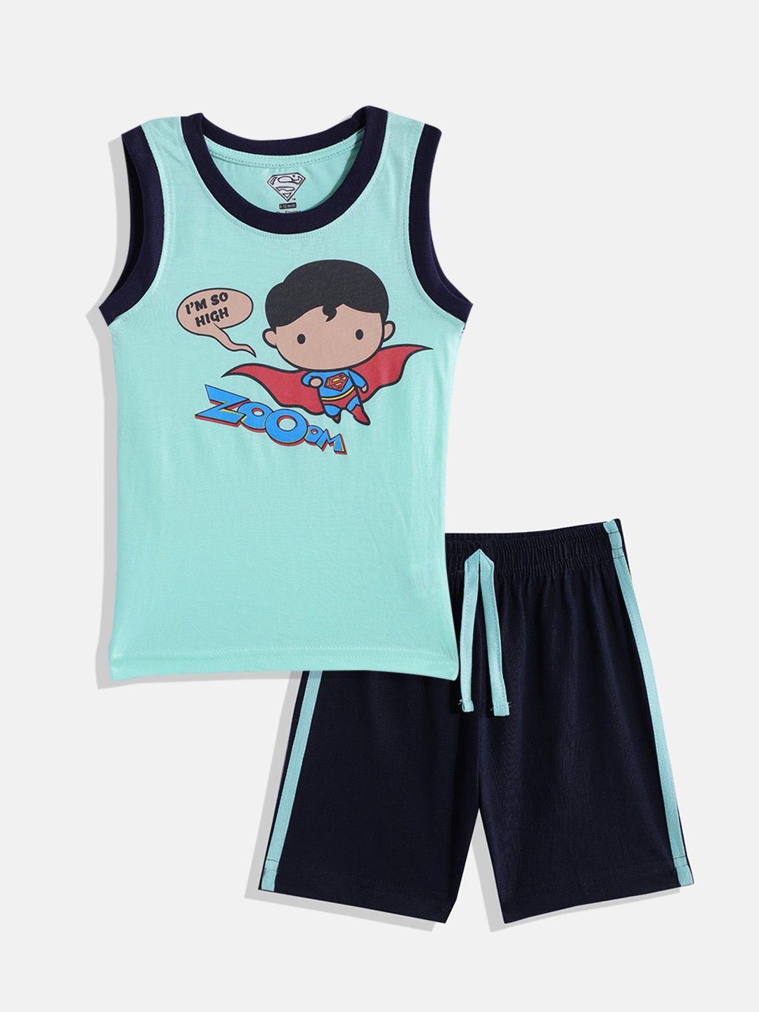

Eteenz Boys Premium Cotton Superman Printed T-shirt With Shorts, Green