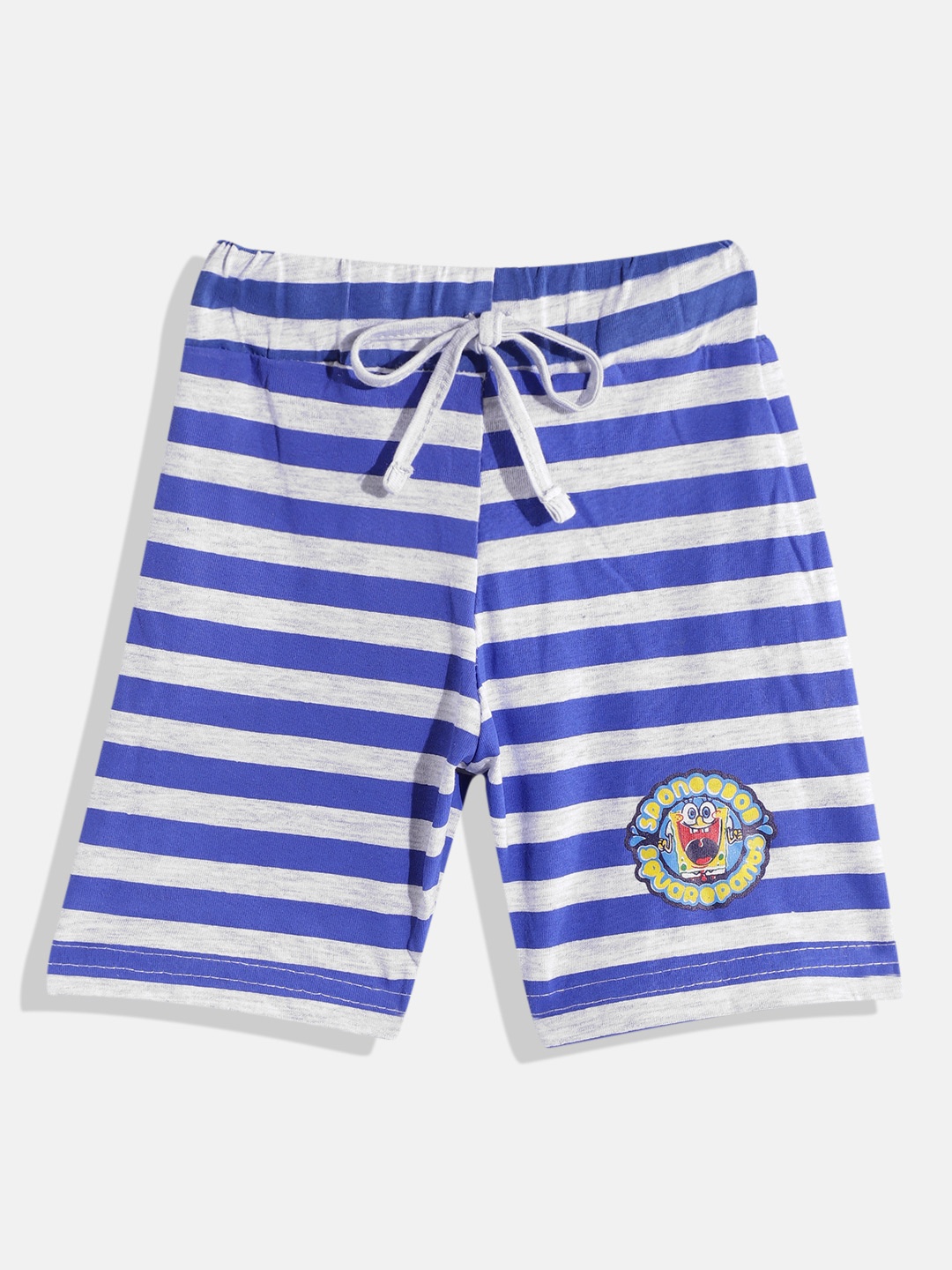 

Eteenz Boys Premium Cotton Striped Sponge Bob Print Regular Shorts, Grey melange