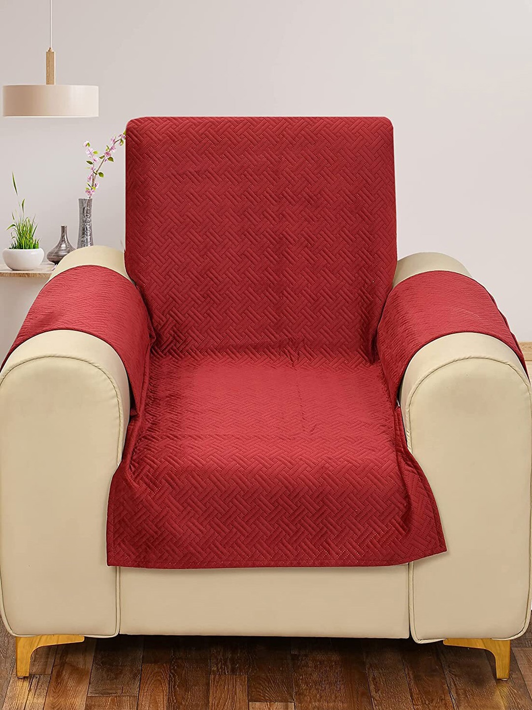 

HOUSE OF QUIRK Maroon Self-Design Single Seater Sofa Cover