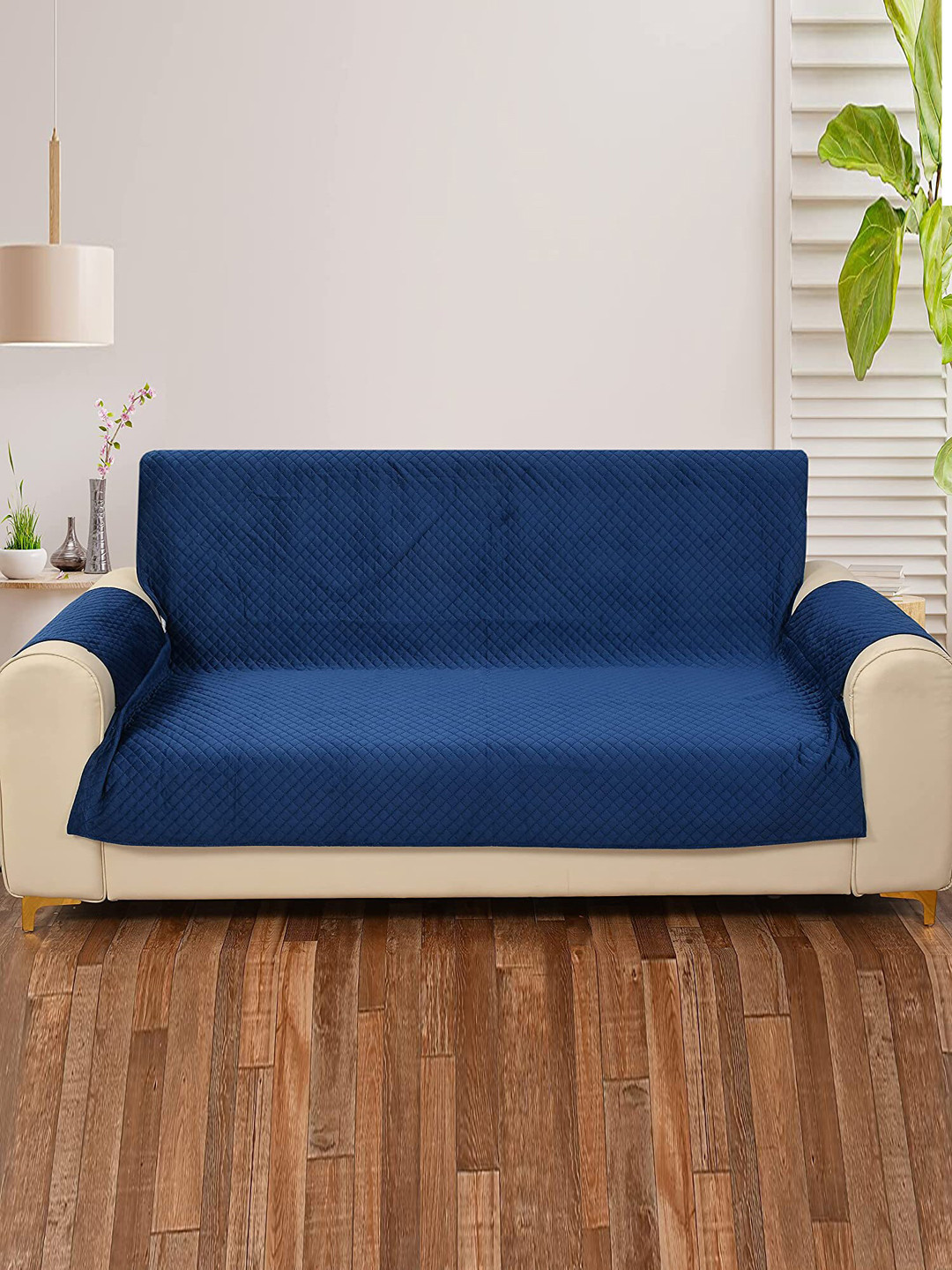 

HOUSE OF QUIRK Navy Blue Self-Design Single Seater Sofa Cover With Arms