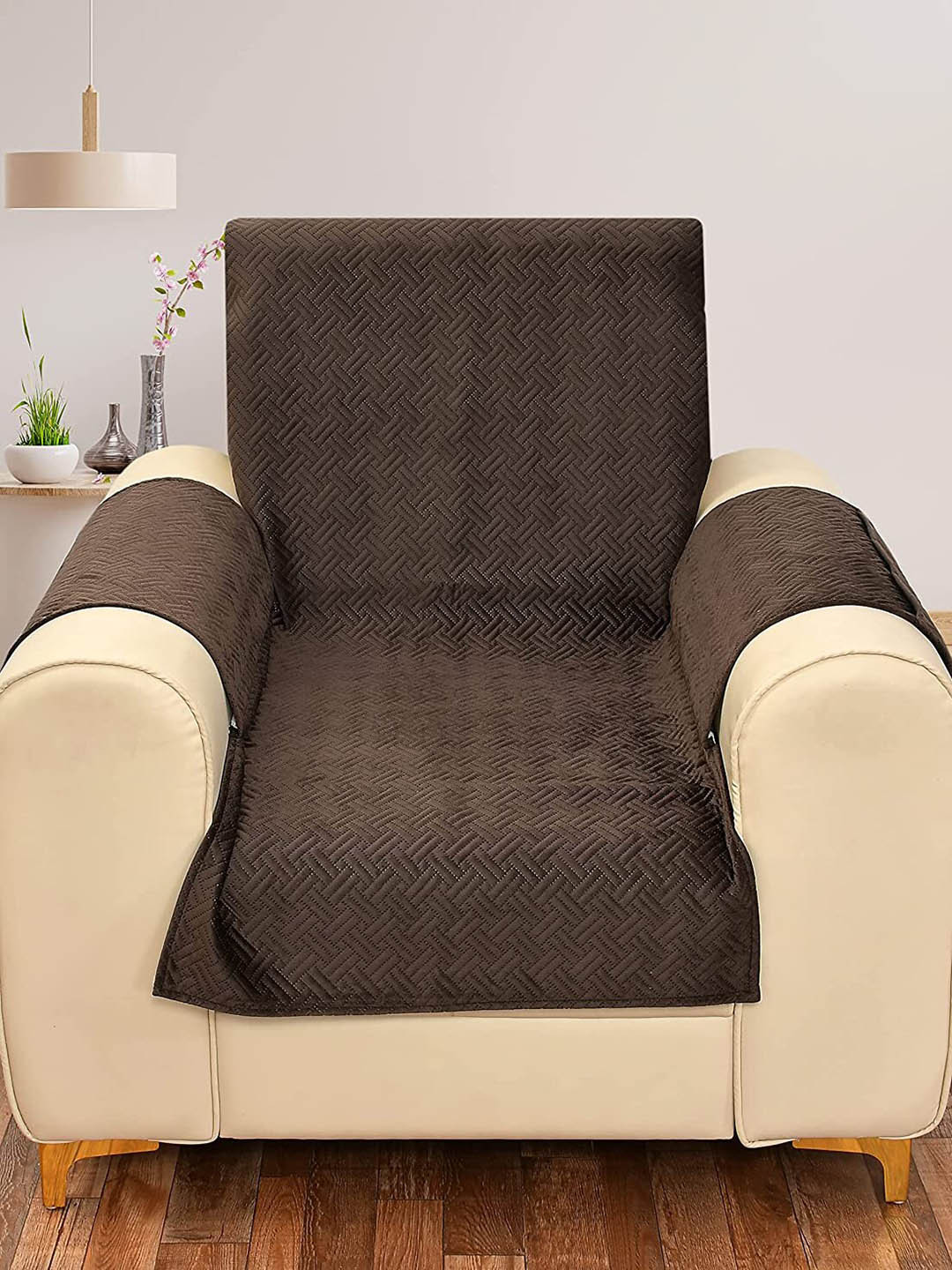 

HOUSE OF QUIRK Brown Self-Design 2-Seater Sofa Cover With Arms