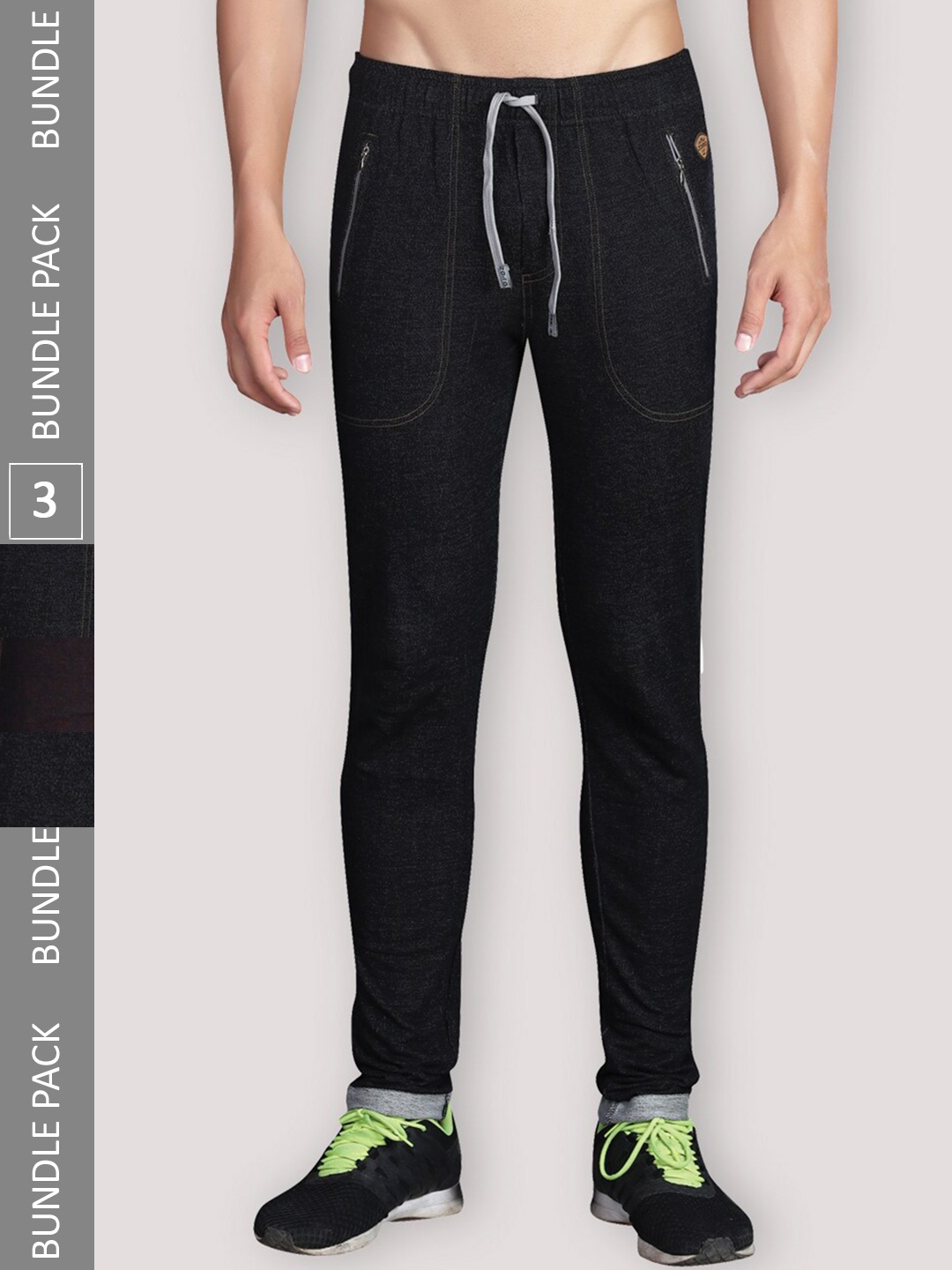 

Zoiro Men Pack Of 3 Cotton Relaxed Fit Track Pants, Black