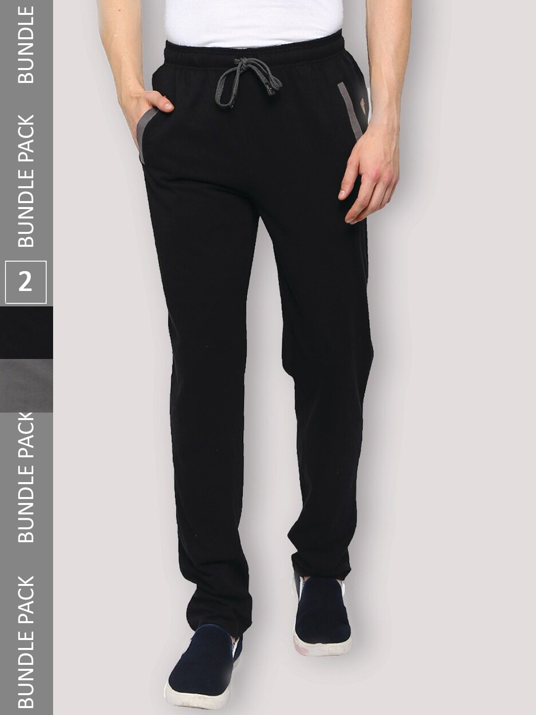 

Zoiro Men Pack Of 2 Cotton Relaxed Fit Track Pants, Black