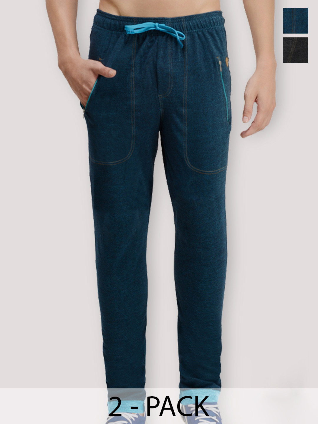 

Zoiro Men Pack Of 2 Cotton Relaxed Fit Track Pants, Navy blue