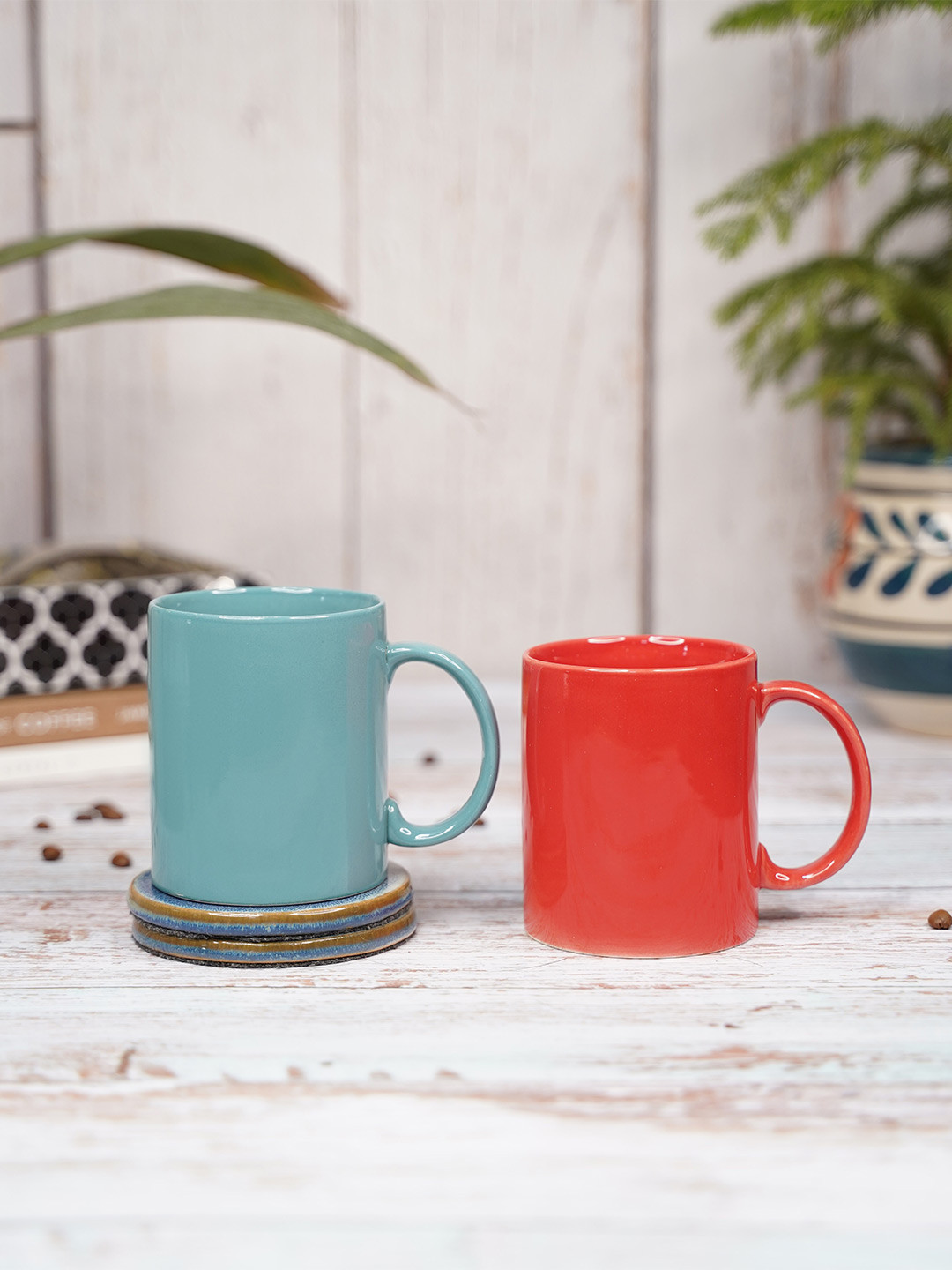 

LIVING ROOTS Red & Blue 2 Pieces Ceramic Glossy Mugs-350ml Each