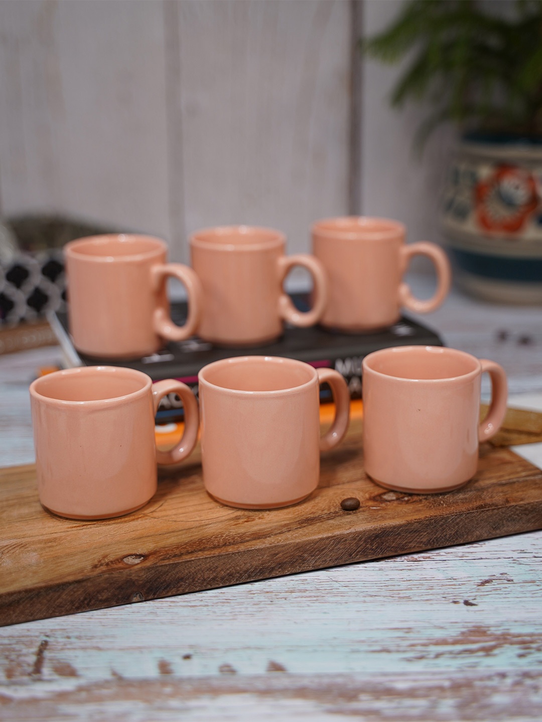 LIVING ROOTS Pink 6 Pieces Ceramic Glossy Coffee Cups 110 ml Each