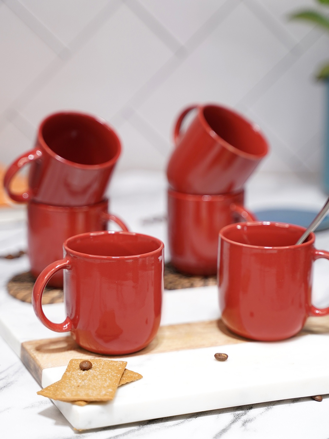 

LIVING ROOTS Red 6 Pieces Ceramic Glossy Coffee Cups 200 ml Each