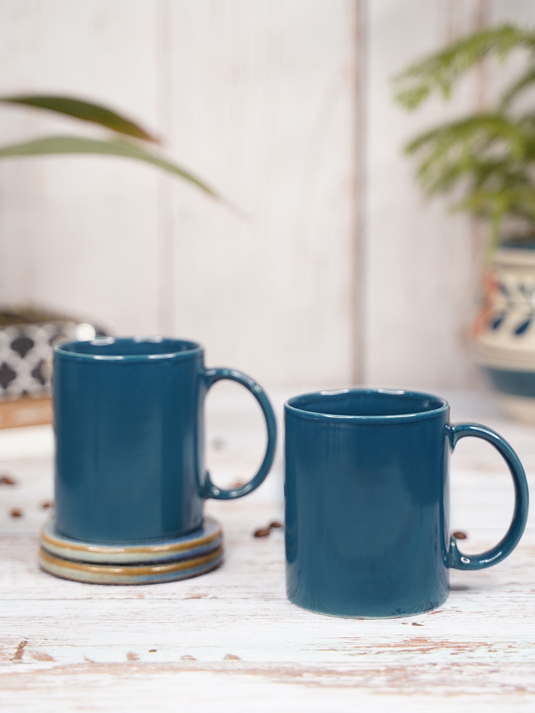 

LIVING ROOTS Green 2 Pieces Ceramic Glossy Mugs-350ml