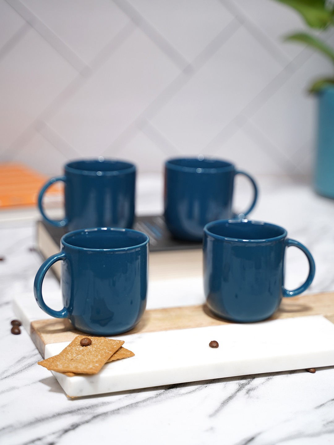 

LIVING ROOTS Blue 4 Pieces Ceramic Glossy Coffee Cups 200 ml Each