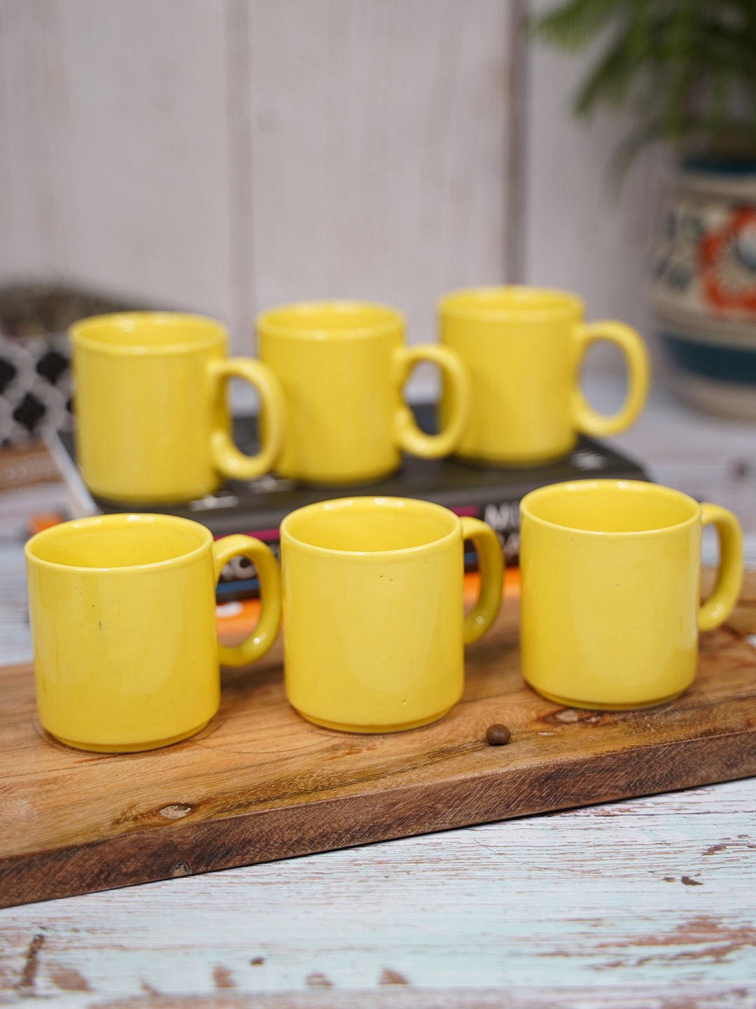 

LIVING ROOTS Yellow 6 Pieces Ceramic Glossy Coffee Cups 110 ml Each