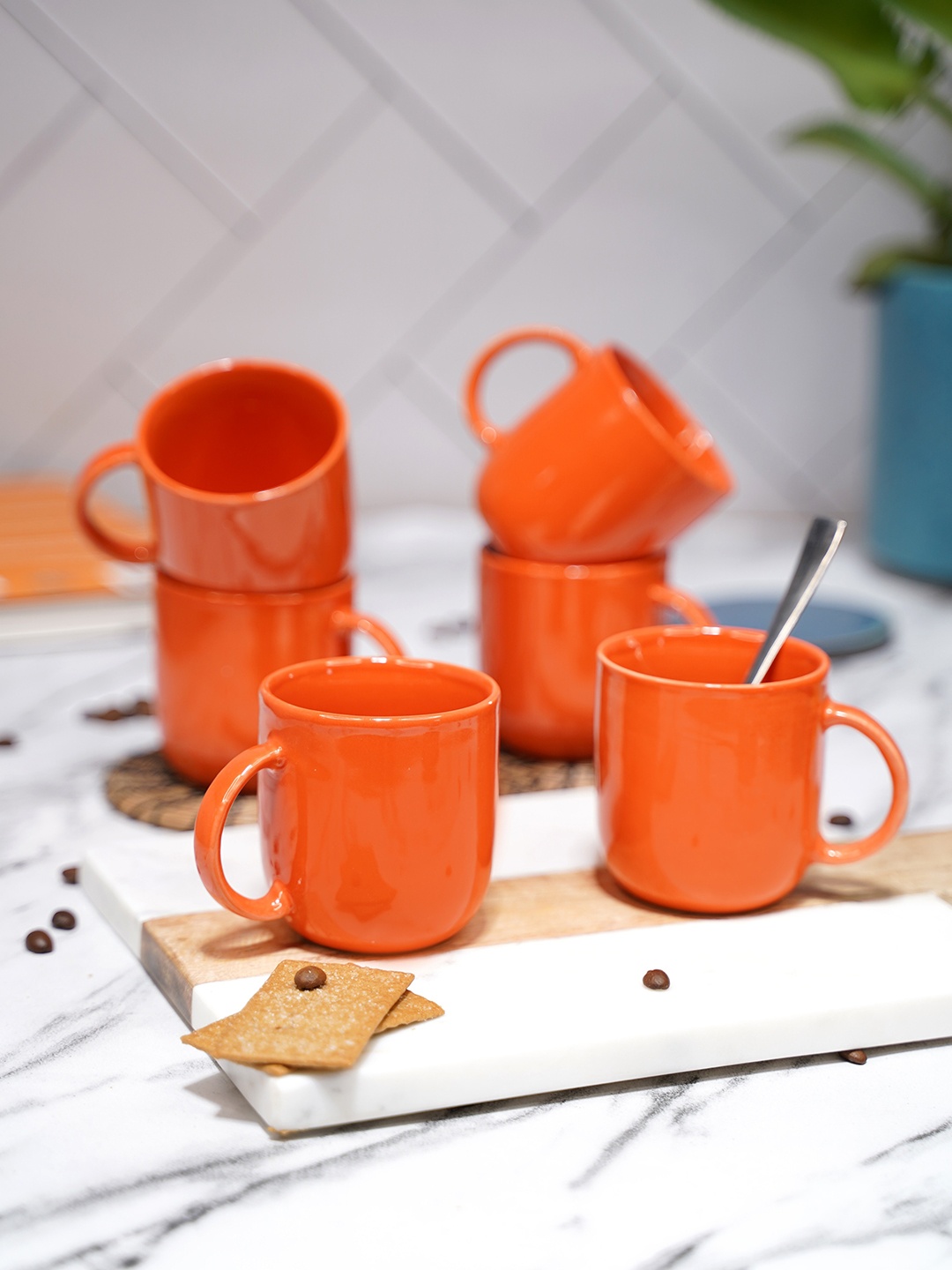 

LIVING ROOTS Orange 6 Pieces Ceramic Glossy Coffee Cups 200 ml Each