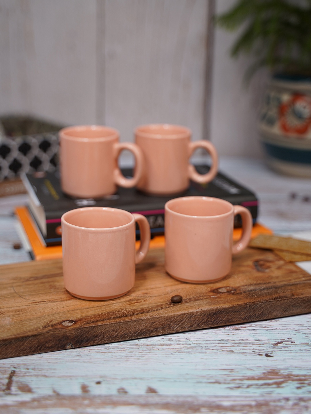 

LIVING ROOTS Pink 4 Pieces Ceramic Glossy Coffee Cups 110 ml Each