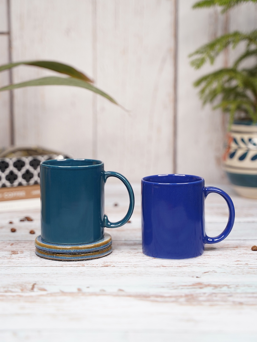 

LIVING ROOTS Blue & Green 2 Pieces Ceramic Glossy Mugs-350ml each