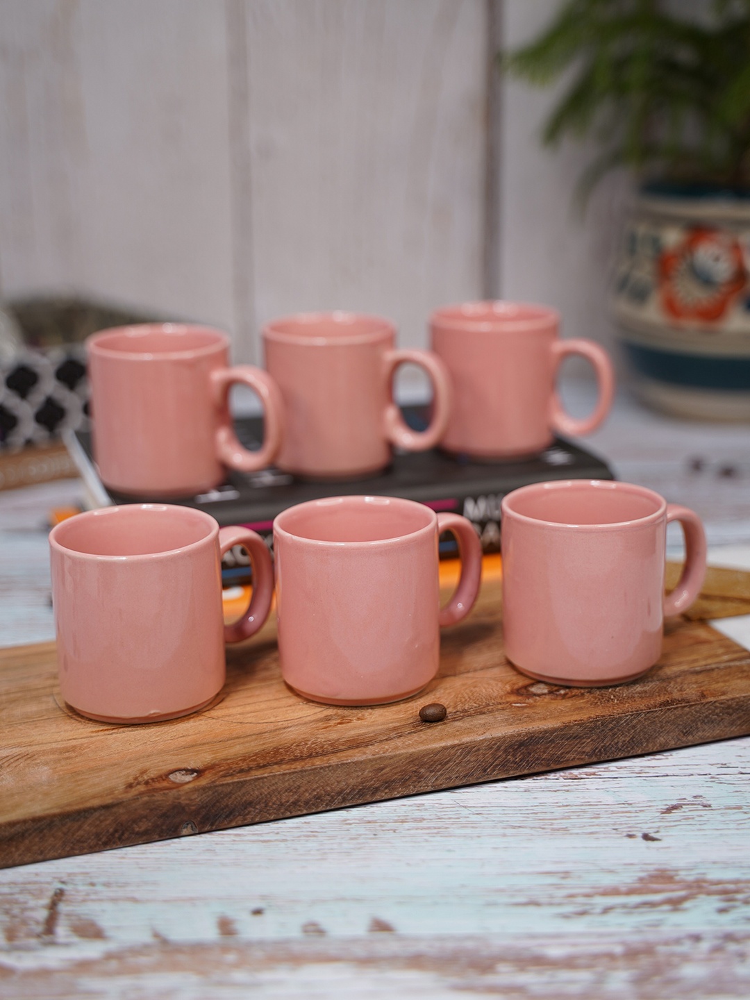

LIVING ROOTS Peach-Coloured 6 Pieces Ceramic Glossy Coffee Cups 110 ml Each