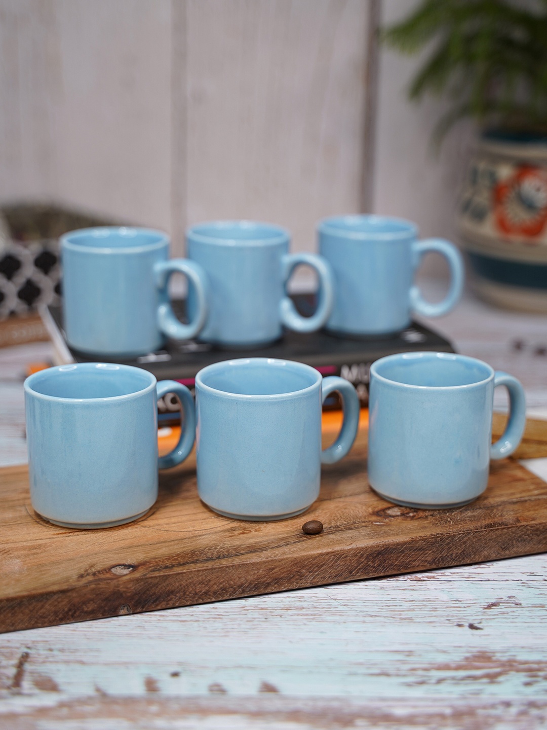 

LIVING ROOTS Blue 6 Pieces Ceramic Glossy Coffee Cups 110 ml Each