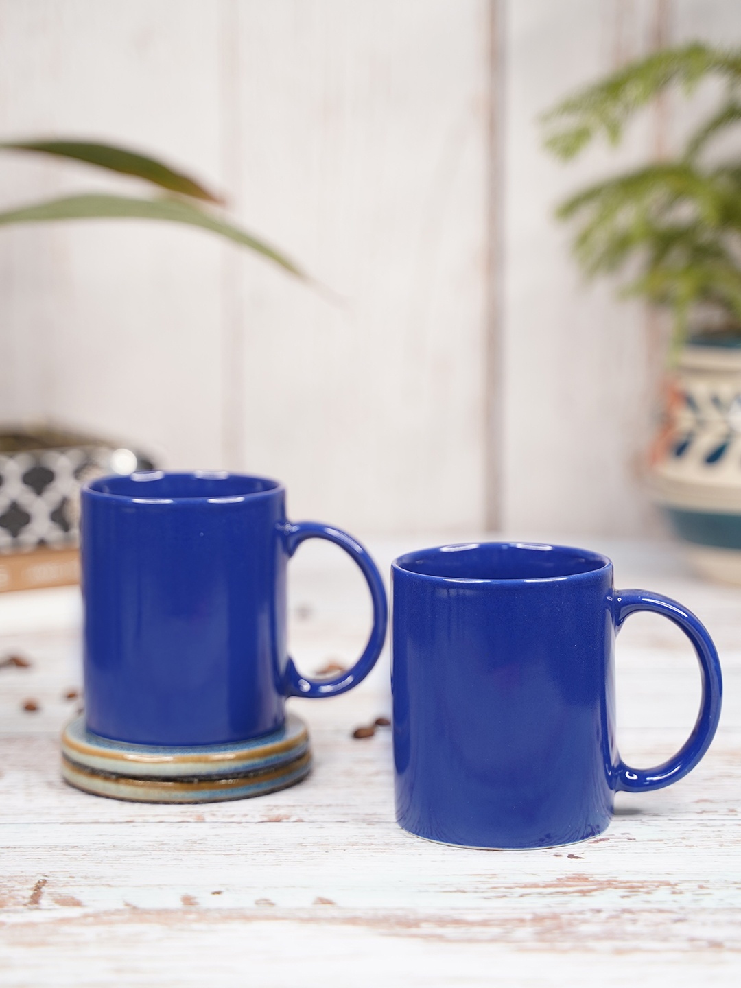 

LIVING ROOTS Blue 2 Pieces Ceramic Glossy Coffee Mugs 350 ml Each