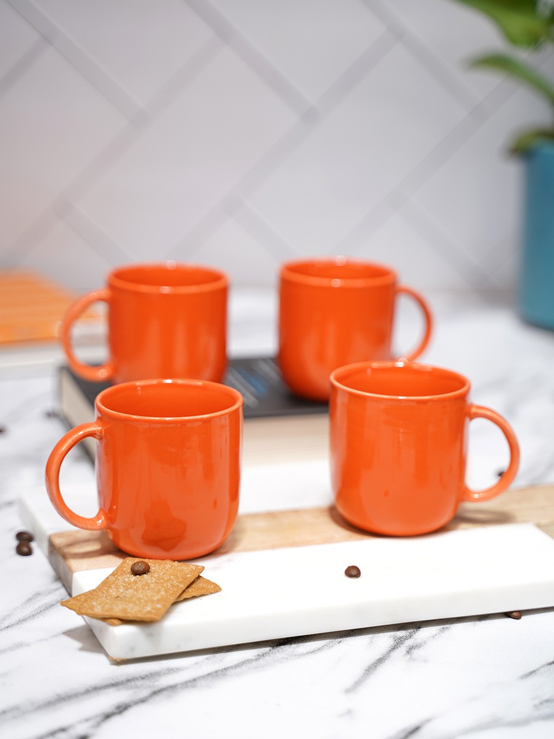 

LIVING ROOTS Red 4 Pieces Ceramic Glossy Cups-200ml each