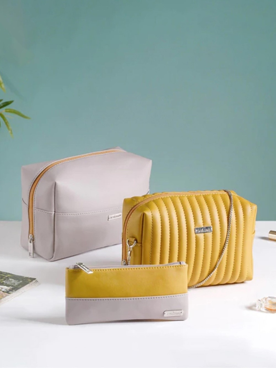 

Nestasia Set Of 3 Vegan Leather Travel Pouches, Yellow