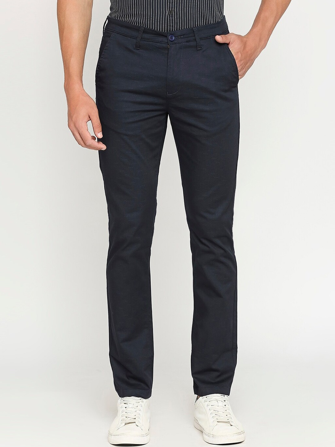

SPYKAR Men Slim Fit Cotton Trousers, Navy blue