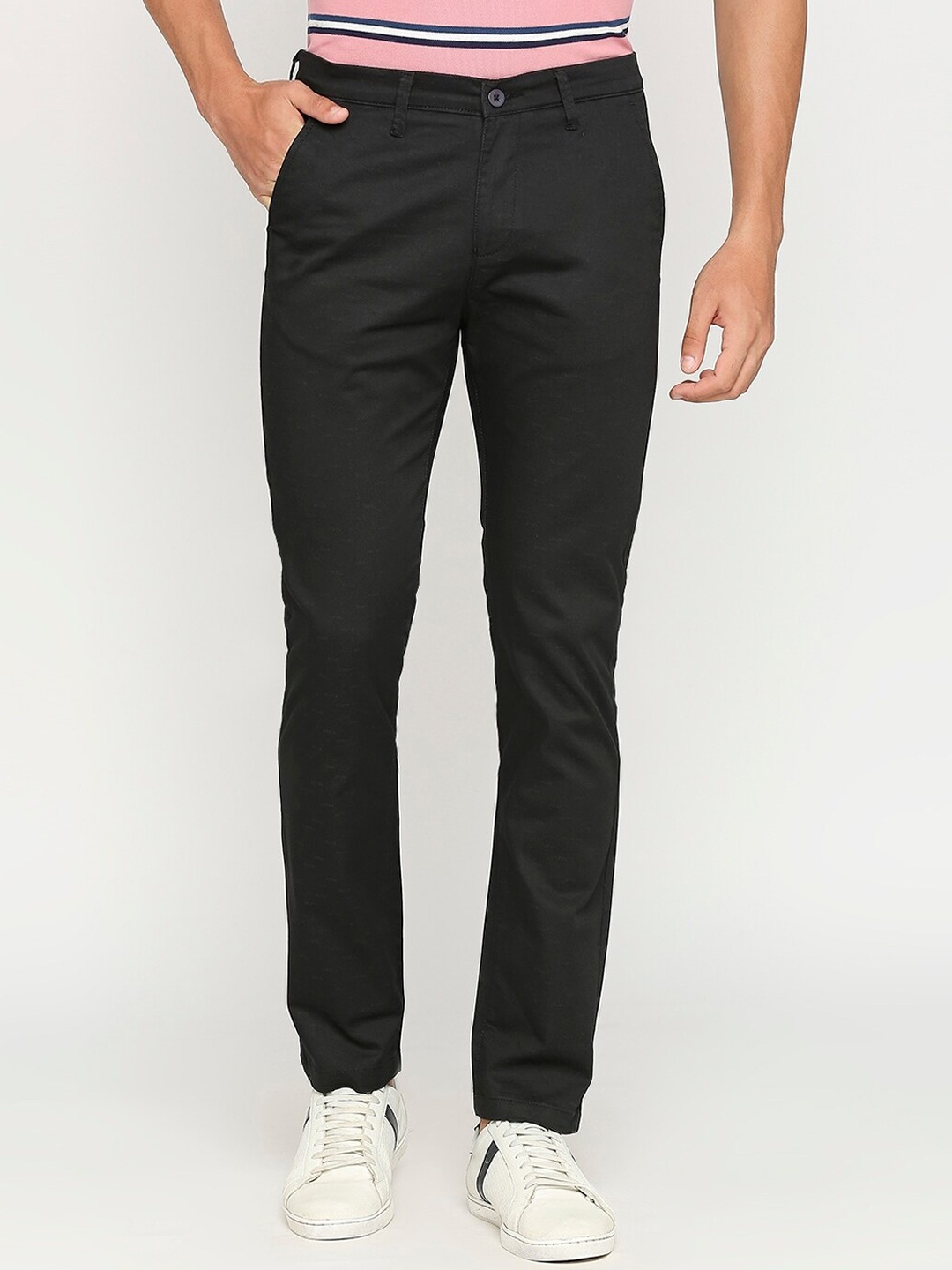 

SPYKAR Men Slim Fit Cotton Trousers, Black