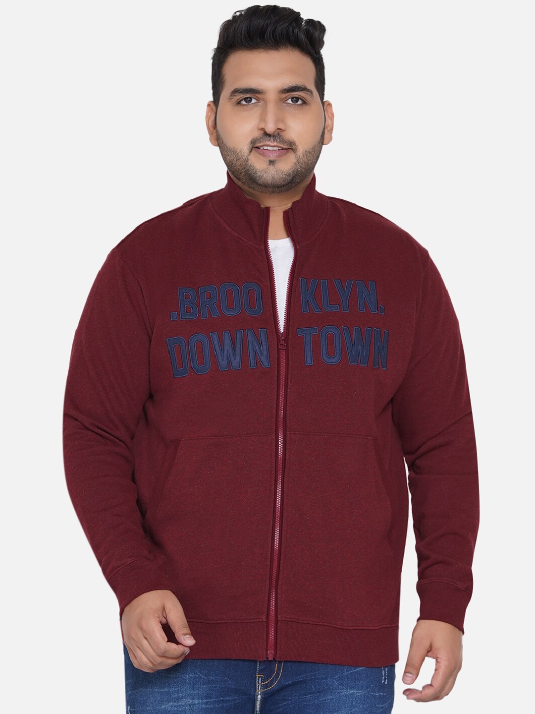 

John Pride Plus Size Printed Front Open Sweatshirt, Maroon