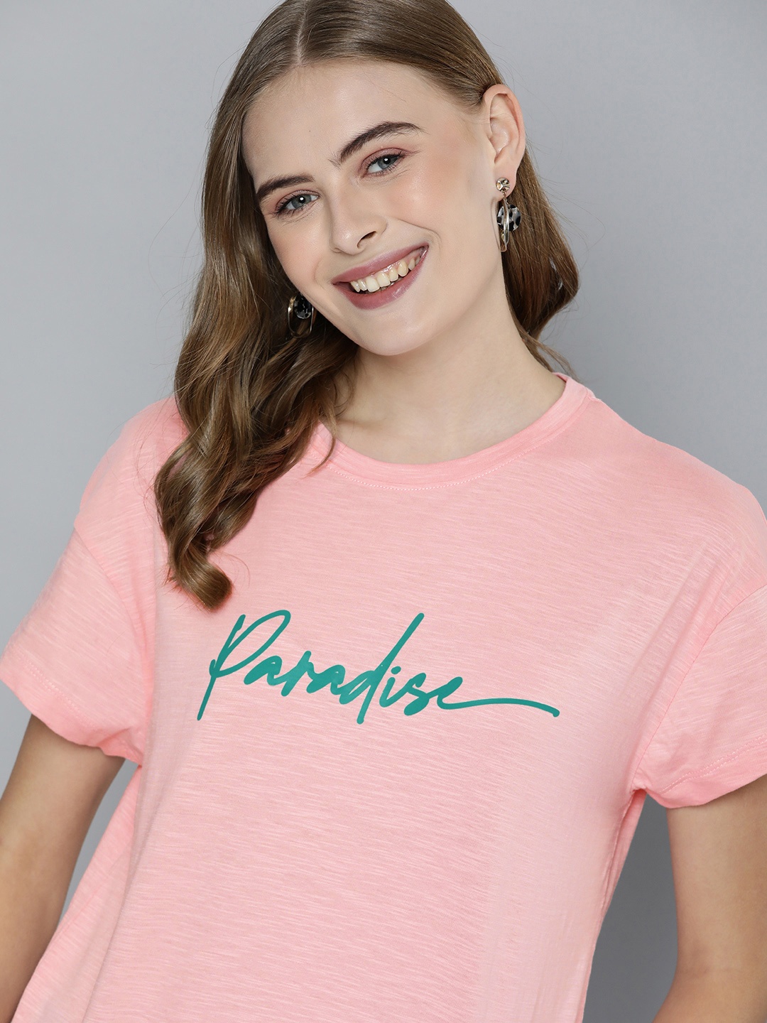 

Mast & Harbour Typography Printed Pure Cotton T-shirt, Pink