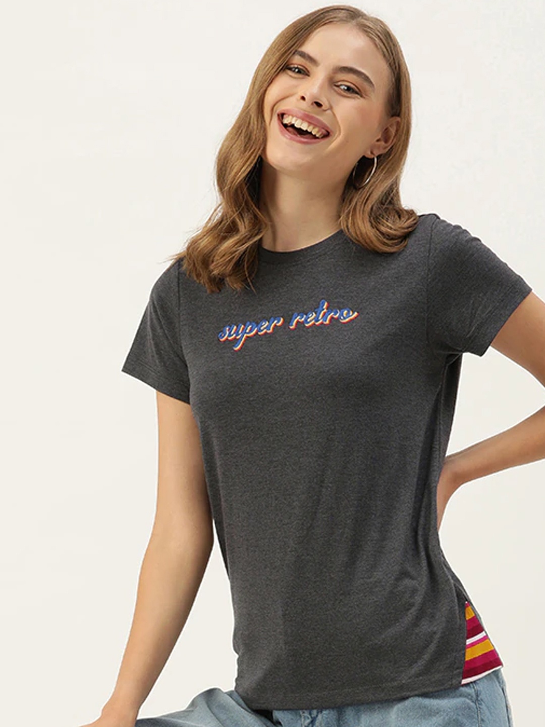 

Mast & Harbour Typography Embroidered Casual T-shirt, Grey