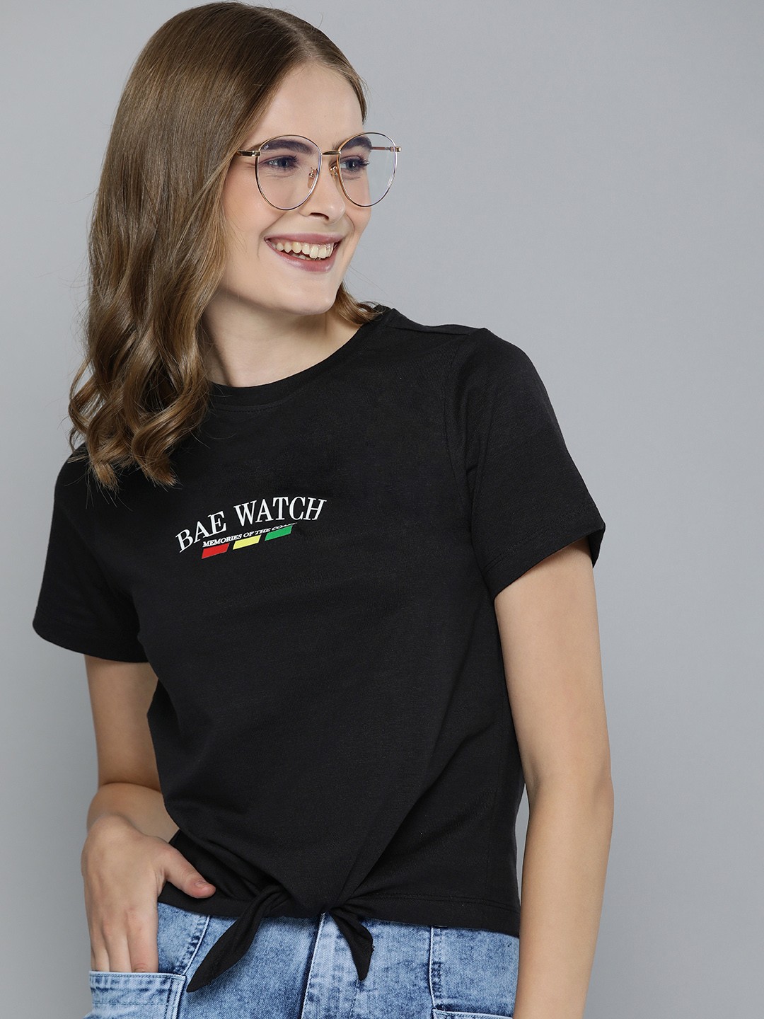 

Mast & Harbour Knot Tie -Up Detail Typography Printed T-shirt, Black