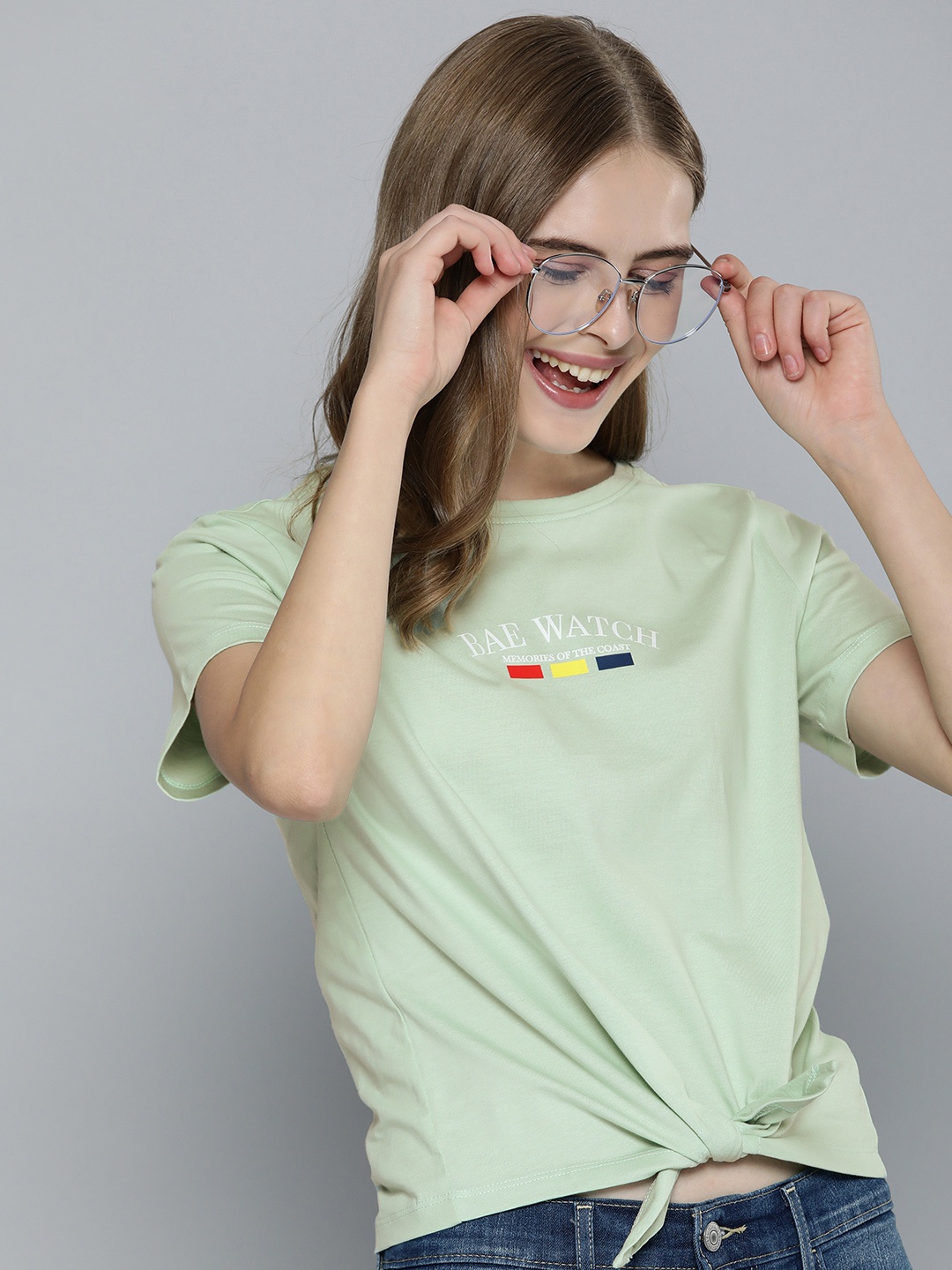 

Mast & Harbour Pure Cotton Minimal Printed Casual T-shirt, Green