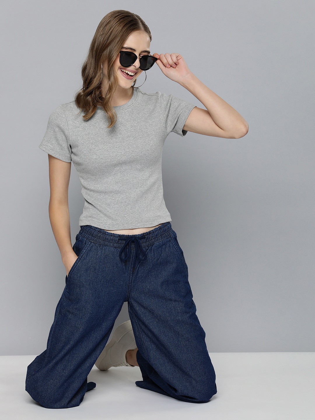 

Mast & Harbour Round Neck Ribbed T-shirt, Grey melange