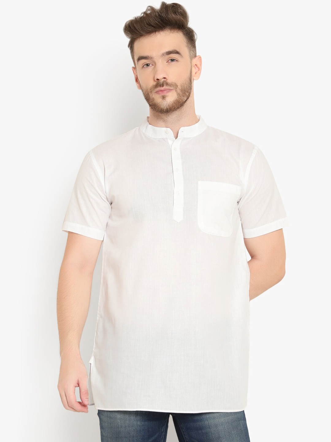 

Latest Chikan Garments Mandarin Collar White Romance Kurta